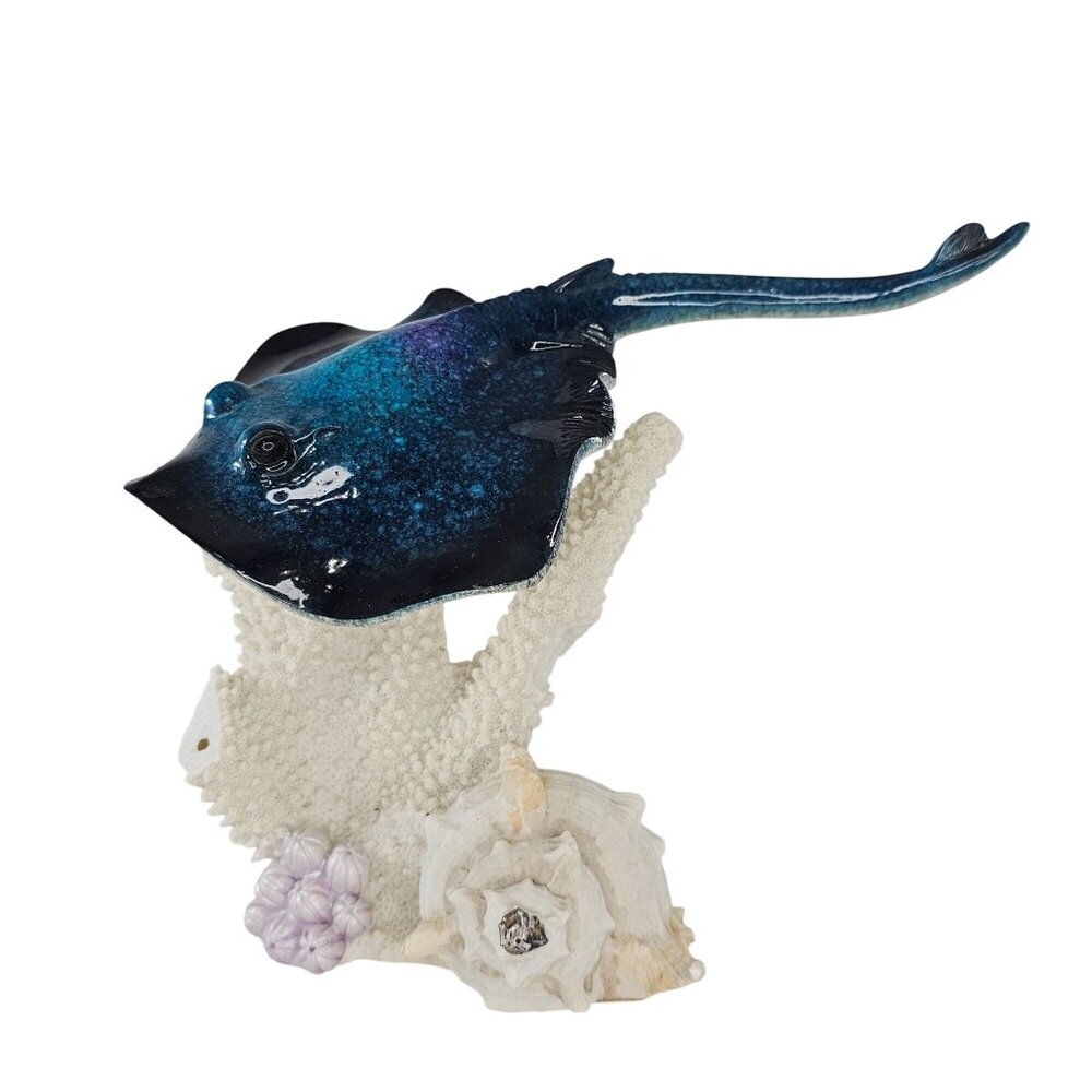 Stingray Coral Reef Sculpture Figurine Ocean Decor Blue & White AS IS FLAW